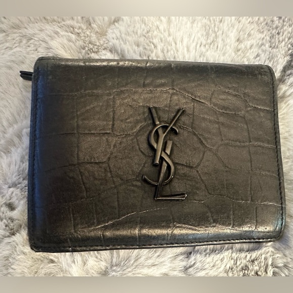 Yves Saint Laurent Accessories - Yves Saint Laurent Black Embossed Leather Card Holder